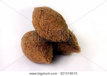 Kibbeh Traditional Lebanese Cuisine Food, Isolated On White Background