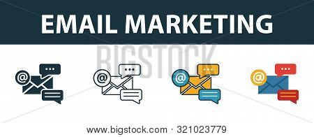Email Marketing Icon Set. Four Elements In Diferent Styles From Online Marketing Icons Collection. C