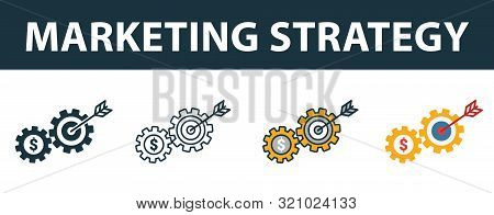 Marketing Strategy Icon Set. Four Elements In Diferent Styles From Online Marketing Icons Collection