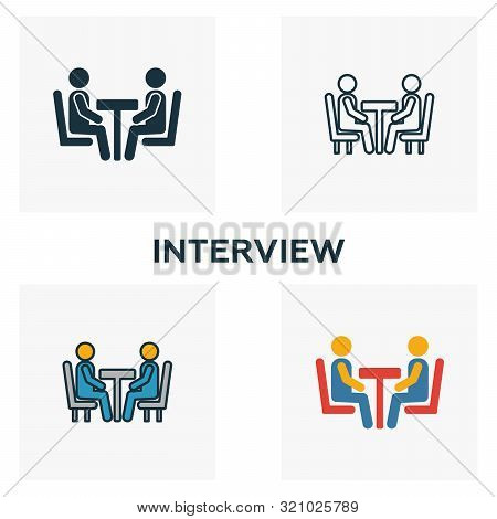 Interview Icon Set. Four Elements In Diferent Styles From Human Resources Icons Collection. Creative