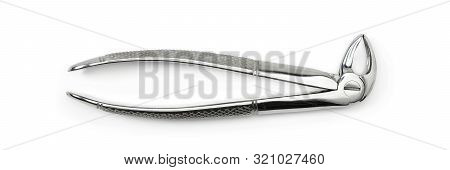 Dentist Equipment: Premolar Dental Extraction Forceps, Real Stainless Steel Tool. Dental Tool Isolat