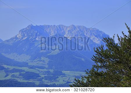 View of the Kaisergebirge in Eastern Alps in Tyrol