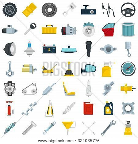 Car Parts Icon Set. Flat Set Of Car Parts Vector Icons For Web Design