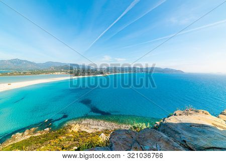 Turquoise Water In Porto Giunco Beach. Sardinia, Italy