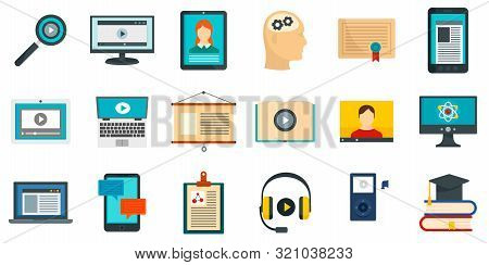 Interactive Learning Icons Set. Flat Set Of Interactive Learning Vector Icons For Web Design