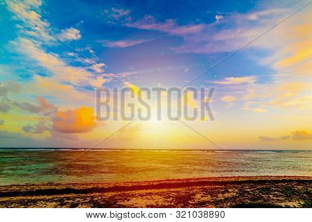 Sunset In Bois Jolan Beach In Guadeloupe, French West Indies. Lesser Antilles, Caribbean Sea