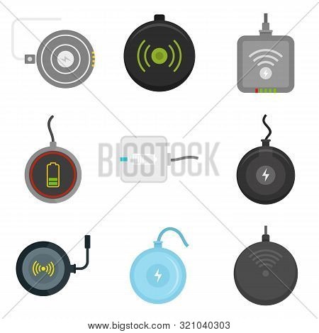 Wireless Charger Icons Set. Flat Set Of Wireless Charger Vector Icons For Web Design
