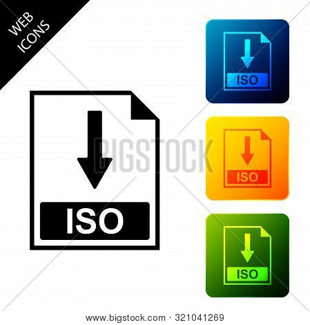 Iso File Document Icon. Download Iso Button Icon Isolated. Set Icons Colorful Square Buttons. Vector