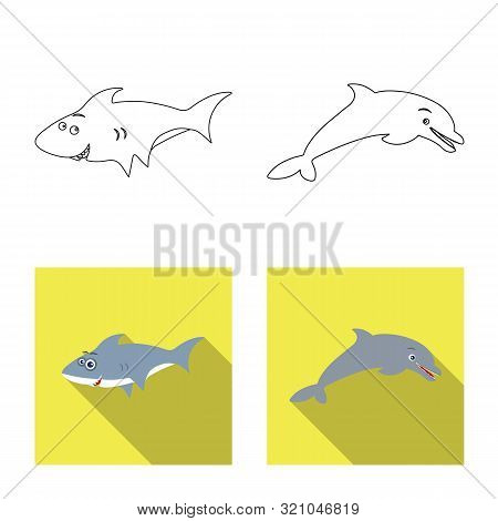 Vector Design Of Sea And Animal Logo. Set Of Sea And Marine Vector Icon For Stock.