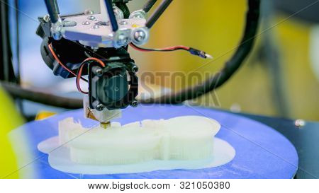 Automatic Handmade Three Dimensional 3d Printer Machine Working At Modern Technology Exhibition. 3d 