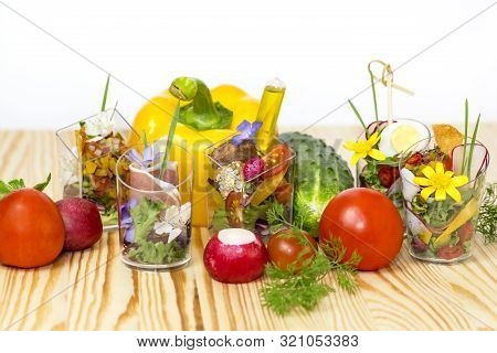 Mini Canapes For Refreshments At Banquets Receptions Catering On A White Background.