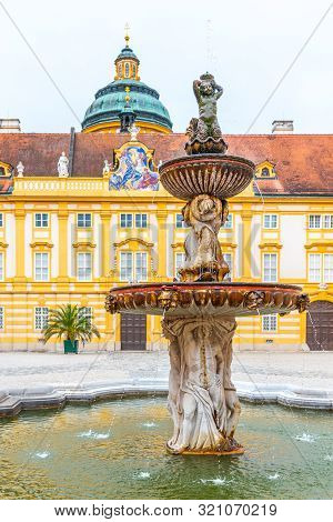 Detailed View Of Fountain On Prelates Courtyard, Melk Abbey, Melk, Austria