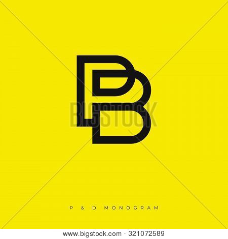 P And B Monogram. P, B Logo. Linear Simple Letters On A Yellow Background. The Minimalist Style.