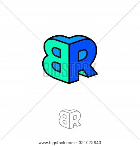 Br Logo. Two Letters Are Connect As The Volume Figure. Multi Color Emblem Like 3d. Monochrome Option