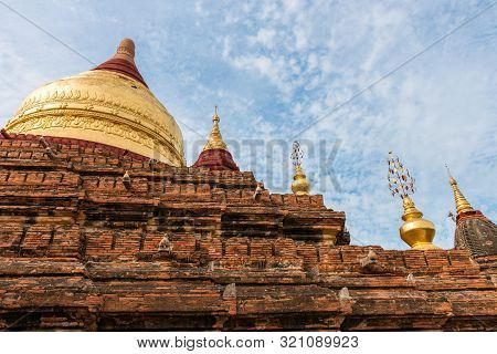 Wide Angle Picture Of The Top Of Buddhist Building Called Dhammayazika Pagoda Located Inside The Arc