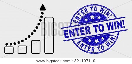 Vector Linear Fast Growing Trend Icon And Enter To Win Exclamation Seal Stamp. Blue Round Textured S