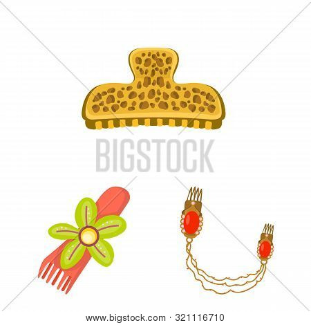 Isolated Object Of Barrette And Hair Logo. Set Of Barrette And Accessories Stock Vector Illustration