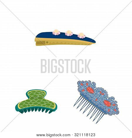 Vector Design Of Barrette And Hair Logo. Collection Of Barrette And Accessories Stock Symbol For Web