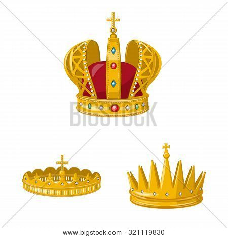 Vector Design Of Monarchy And Gold Logo. Set Of Monarchy And Heraldic Vector Icon For Stock.