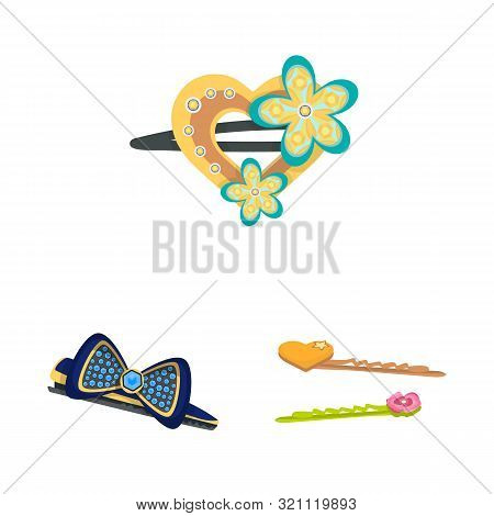 Vector Design Of Barrette And Hair Sign. Set Of Barrette And Accessories Stock Symbol For Web.