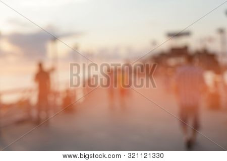 Soft focus evening Abstract tropical seafront light blur blinking background. 