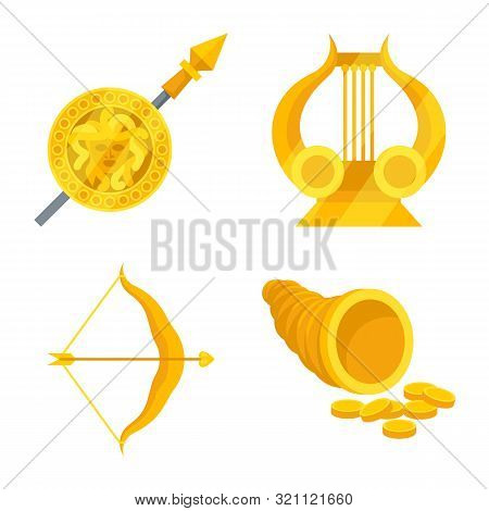 Vector Illustration Of Attributes And Greek Symbol. Set Of Attributes And God Vector Icon For Stock.