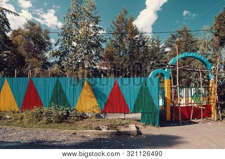 Color Painted Corrugated Iron Fence At A School In Ethiopia