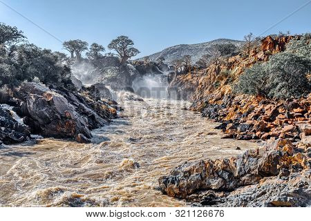 Beautiful Epupa Falls On The Kunene River In Northern Namibia And Southern Angola Border. Sunrise Su