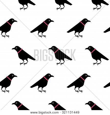 Cute Lady Female Raven Crow Seamless Pattern Mascot Cartoon Character In Beads