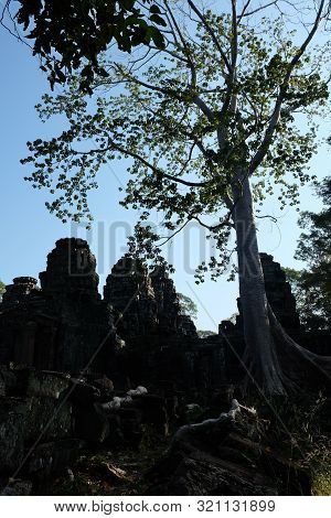 The Medieval Khmer Temple Of Banteay Kdei. Architectural Attraction. The Ancient Building.