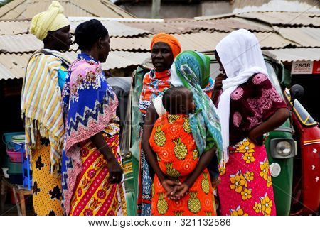 Mombasa / Kenya, Africa - 25 January, 2018: African Women Meet At The Local Market Near Mombasa