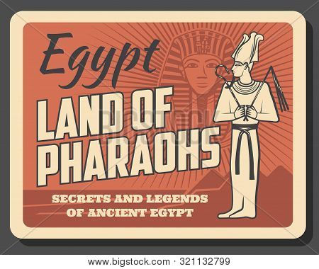 Egypt Pharaohs Tutankhamun, Retro Vector Style. Egyptian God With Pectoral Belonging In Long Robe. T