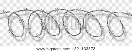 Metal Steel Barbed Spiral Wire With Thorns Or Spikes Realistic Vector Illustration Isolated On Trans