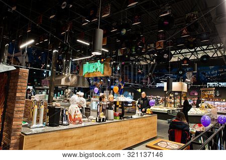 Kiev, Ukraine - September 4, 2019: Silpo Supermarket. Goods On The Shelf Of A Grocery Store.