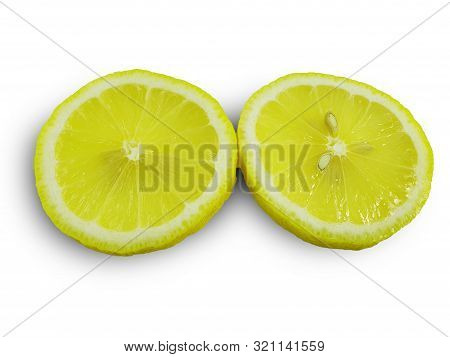 Fresh Lemon Slices Isolated On White Background With Clipping Path