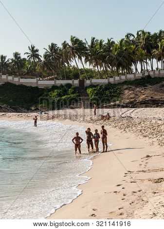 Salalah, Oman - November 12, 2017: People From A Cruise Ship Relax On The Oasis Beach In Oman, India