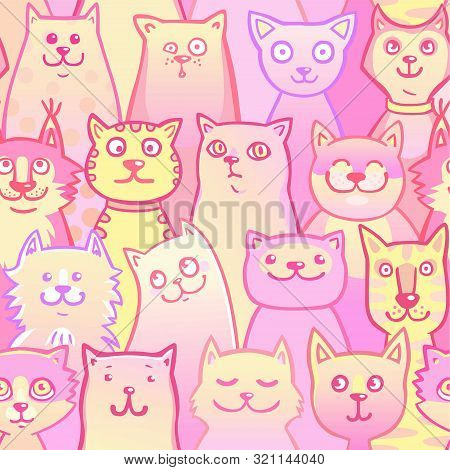 Seamless Background Animation Color Cats. Vector Illustration.