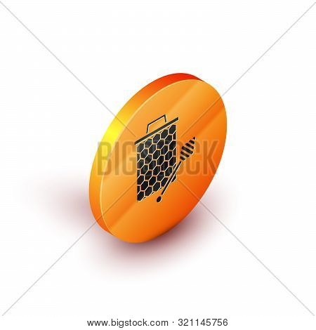 Isometric Honeycomb With Honey Dipper Stickicon Isolated On White Background. Honey Ladle. Honey Cel
