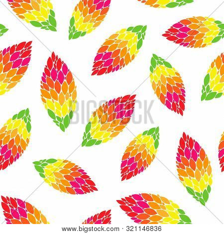 Vector Illustration. Collage Fall Leaves On White Background Seamless Repeat Pattern. Best For Fall 