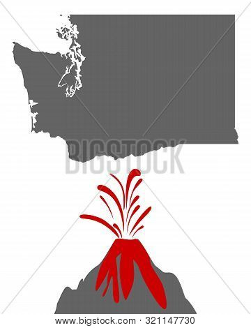 Detailed And Accurate Illustration Of Map Of Washington With Volcano