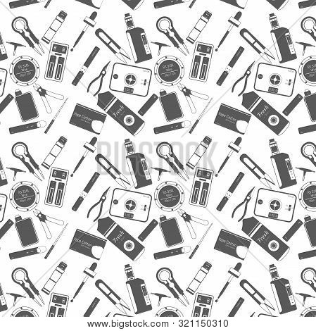 Seamless Outline Vaping Pattern. Grey Color. Vector Illustration.