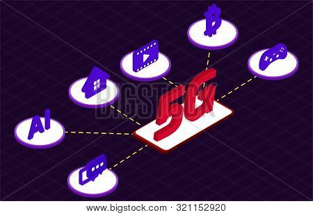 5g Isometric Infographic. Activities And Links. Vector Illustration