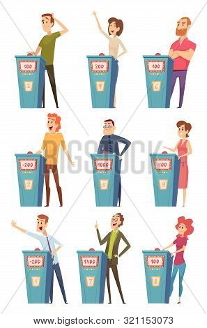 Quiz Tv Players. Entertainment Show Characters Podium Standing Answer Questions Television Contest S