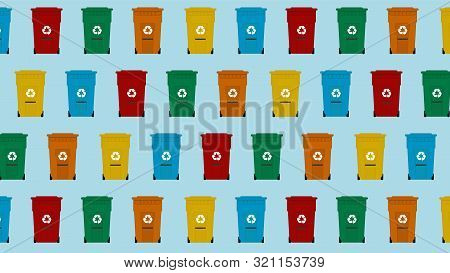 Flat Pattern Garbage Trash Bin. Recycling Bins. Vector Illustration