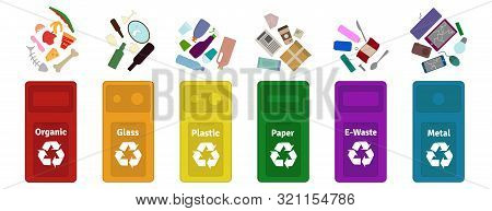 Garbage Waste Sorting, Disposal,  Management, Recycling Vector Illustration / Guide. Vector Illustra