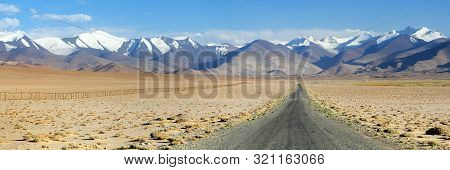 Pamir Highway Or Pamirskij Trakt Near Karakul Village And Lake. Landscape Around Pamir Highway M41 I