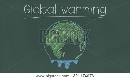 Melted Earth On Chalkboard. Global Warming Vector Illustration.