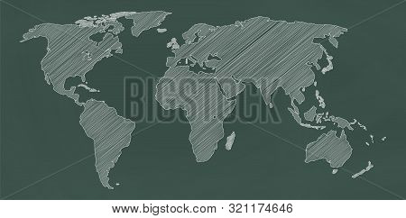 World Map Grunge On Chalkboard. Vector Illustration.
