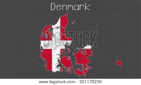 Denmark Map Flag Chalkboard Style Vector Illustration.