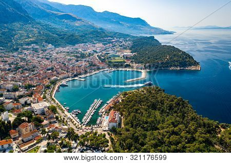 An Aerial View Of Makarska, A Beautiful City Located In Croatia